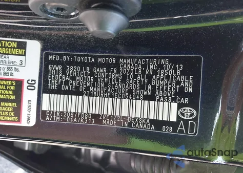2014 Toyota Corolla S from USA, damaged, VIN 2T1BURHE1EC054048